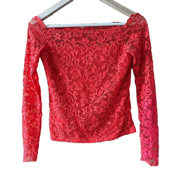 Tops - Red Lace Off Shoulder Stretchy Top